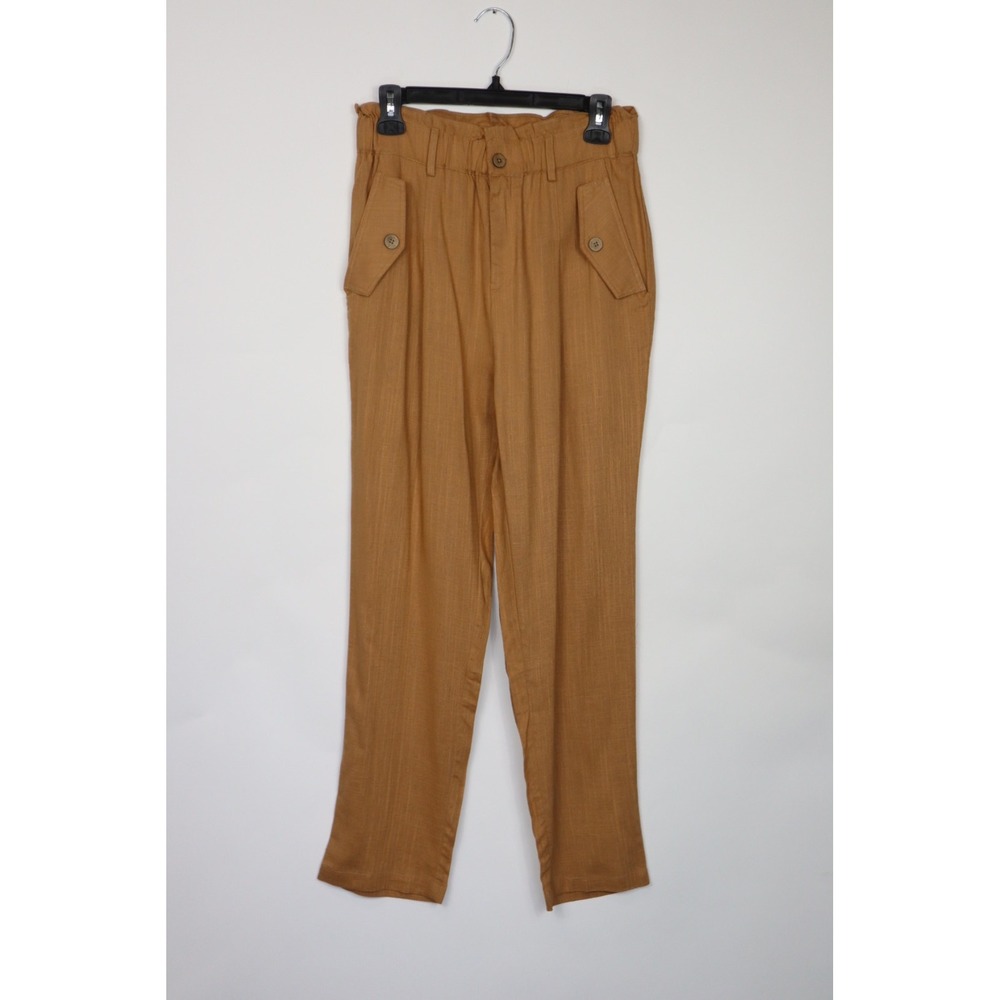 New In Women's Straight Leg Linen Blend Paper Bag Pants Size L
